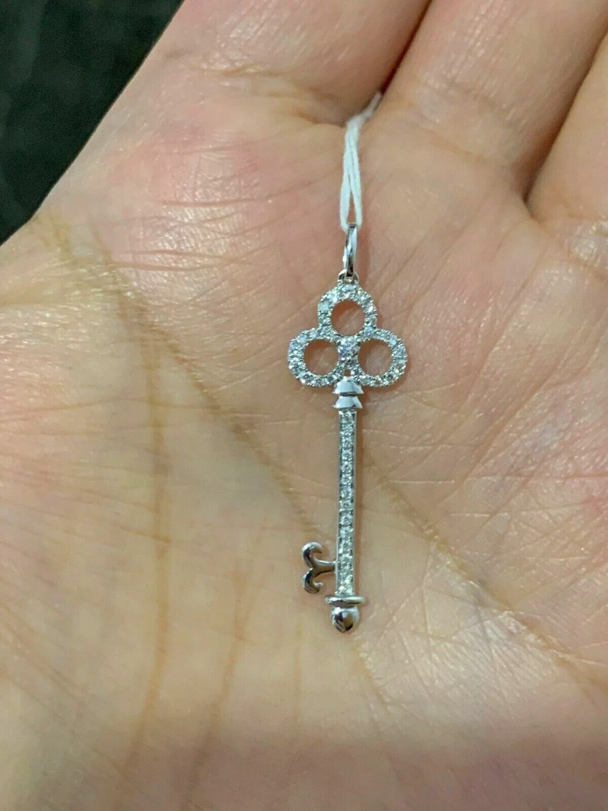 0.80Ct Round Cut Diamond Key Pendant Necklace 14K White Gold Finish Free Chain