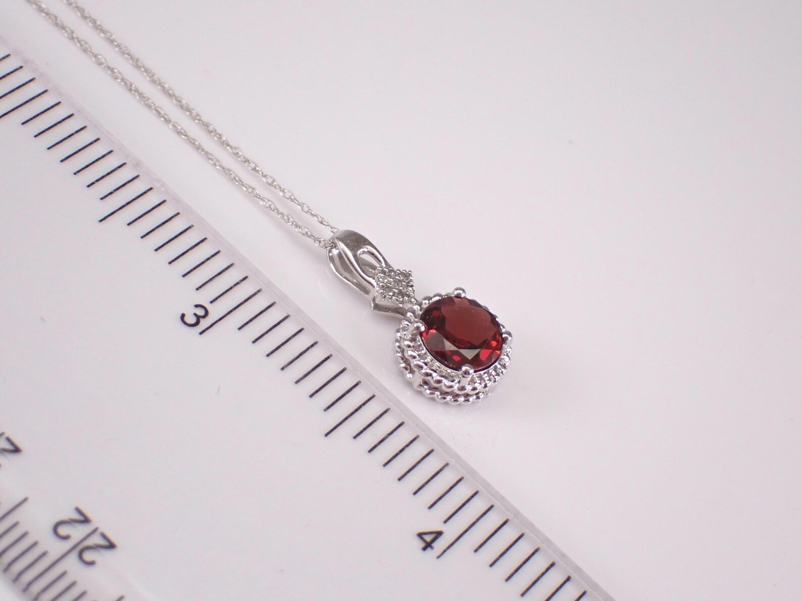 2 Ct Round Lab Created Red Garnet Halo Pendant Necklace 14K White Gold Plated