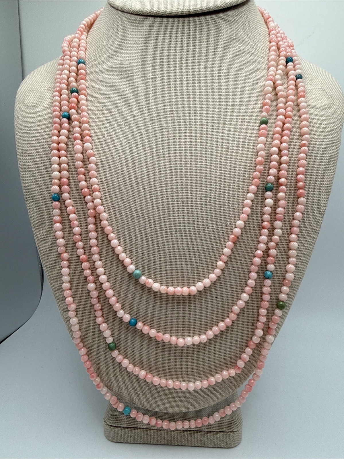 Jay King Super Long 96” 8ft Long Angel Skin Coral & Turquoise 925 Bead Necklace