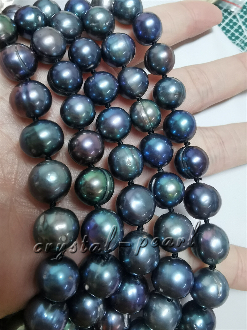 30″ 24″ AAA 10-9 MM TAHITIAN SOUTH SEAS BLACK BAROQUE PEARL NECKLACE 14K GOLD