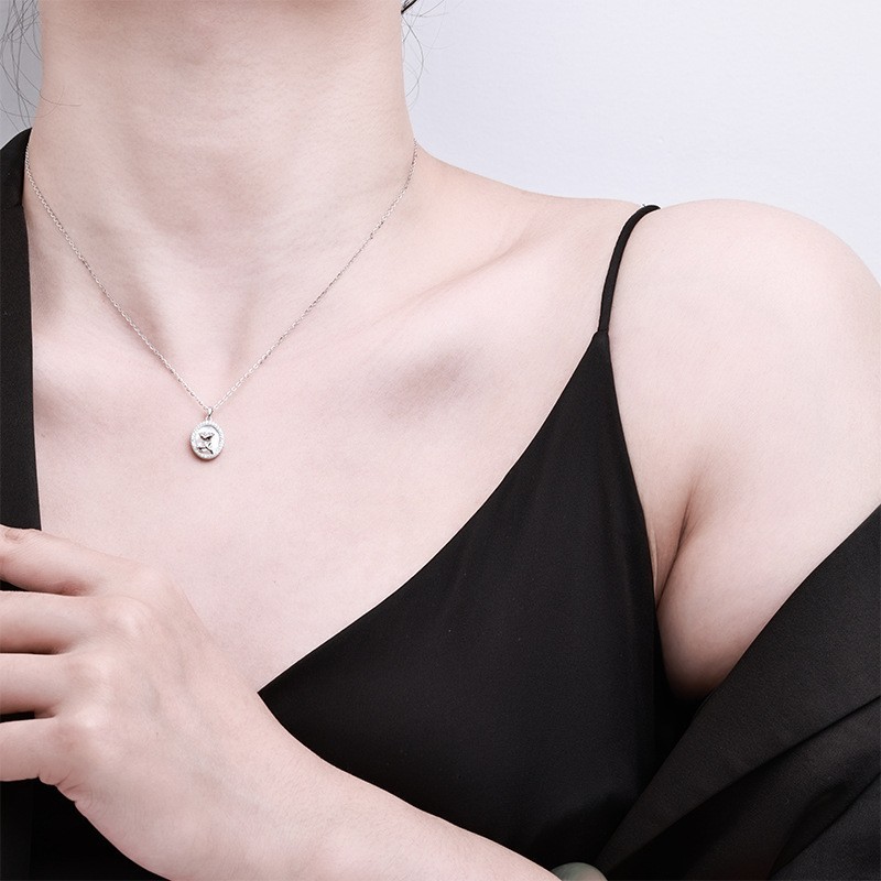 S925 Silver Oval Rose Pendant Necklace MOP Moissanite Korean Dainty Women Chain