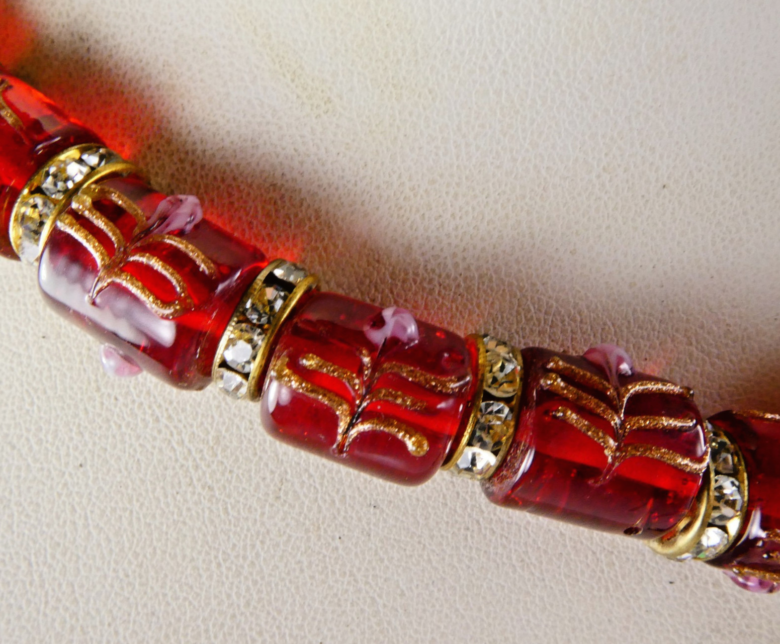 Sterling Silver Garnet Cross Pendant Necklace Red Glass Barrel Beads Crystals