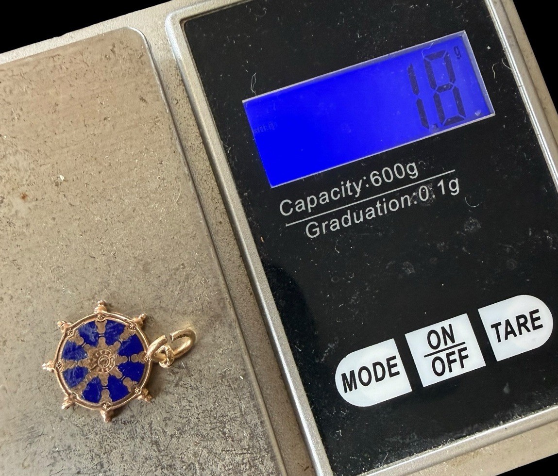 Vintage Balfour 10k Gold Buddhist Dharmachakra Wheel Charm Pendant 1/2” Signed