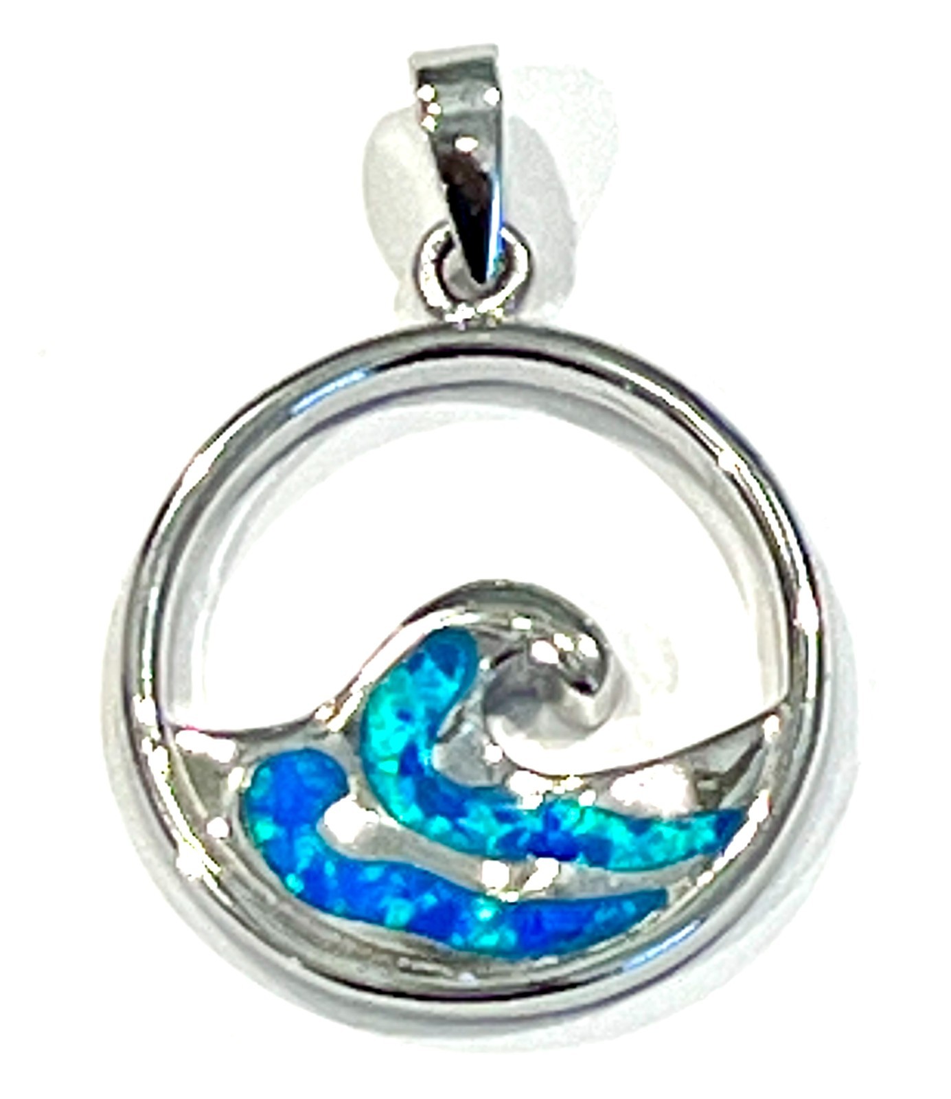 Opal & Sterling Silver Smooth Wave Pendant Beach Ocean Theme – Brand New