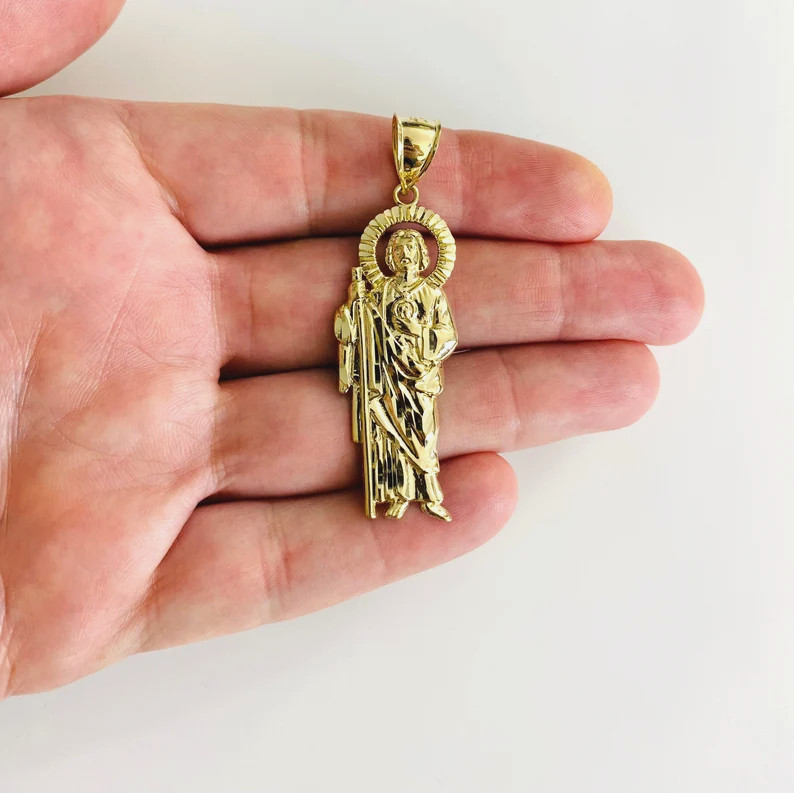 10K Real Solid Gold 2.25″ Saint Jude Thaddeus Pendant/ San Judas Oro Real- G114