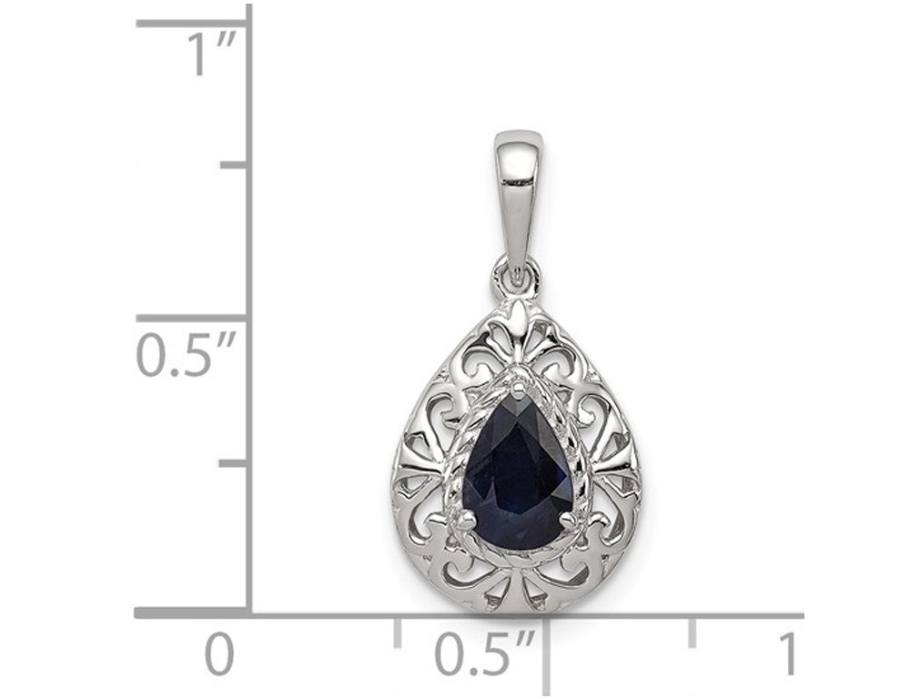 9/10 Carat (ctw) Natural Blue Sapphire Drop Pendant in Sterling Silver