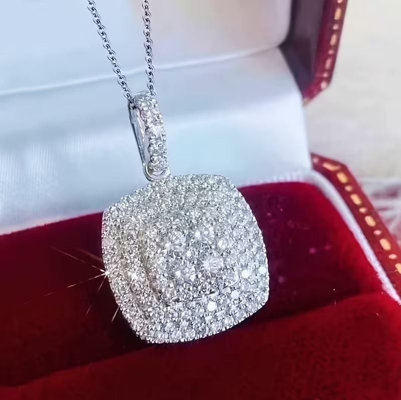 2.25 Ct Round Moissanite Double Halo Pendant Solid 10K White Gold VVS1 F Color