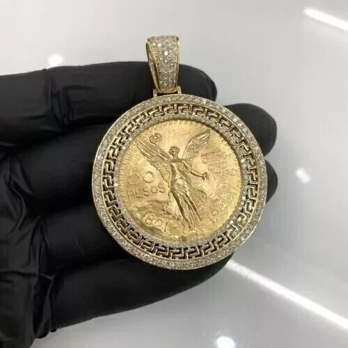 Medallion Men’s Pendant in Round Cut 2Ct Moissanite 14K Yellow Gold Plated
