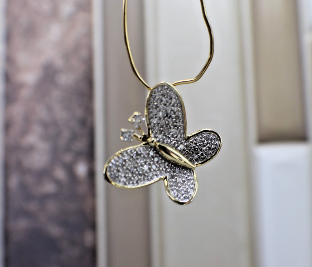 Solid 10K Yellow Gold Diamond pave Butterfly Pendant 0.32 carats Freedom Renewal