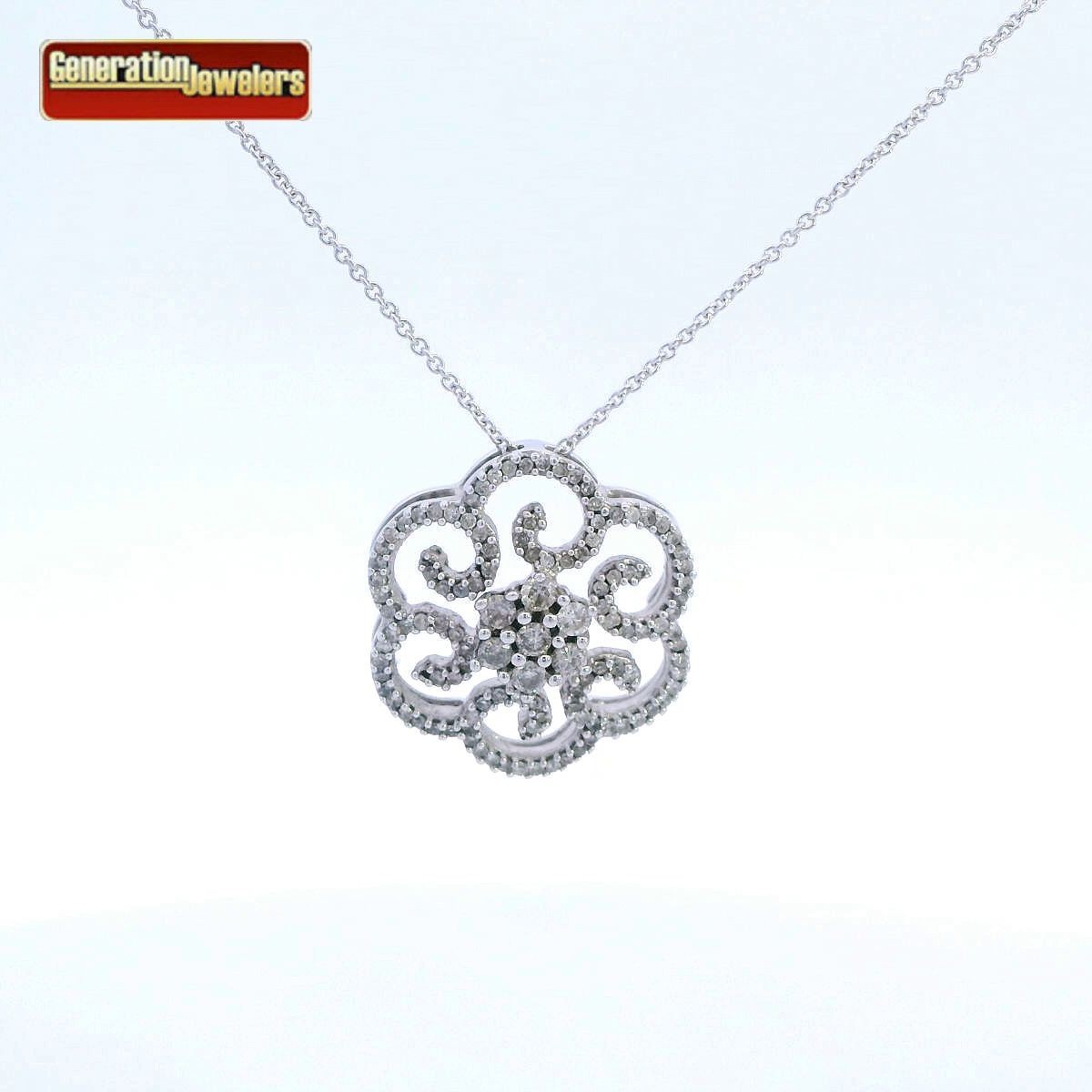 FIERY 14 KARAT WHITE GOLD 1.25CTTW H, I1 DIAMOND FLORAL PENDANT NECKLACE