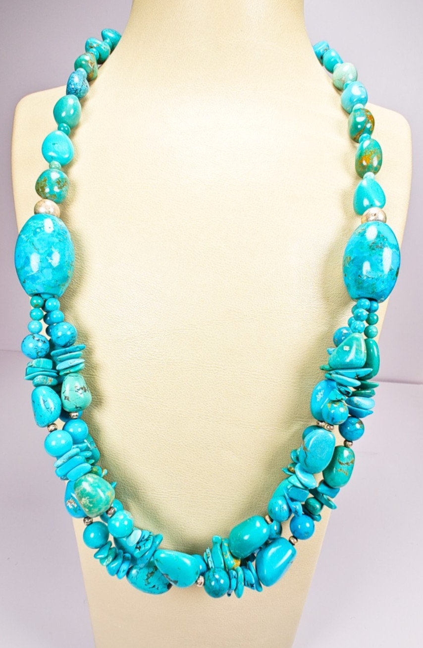 QVC Sally C Treasures 925 Natural Blue Turquoise 3‑Strand Necklace 24″ 100.69g