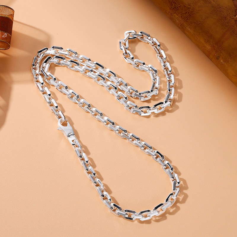 Pure S925 Sterling Silver Chain Square Cable 6mm Men’s Link Necklace 20-28inch