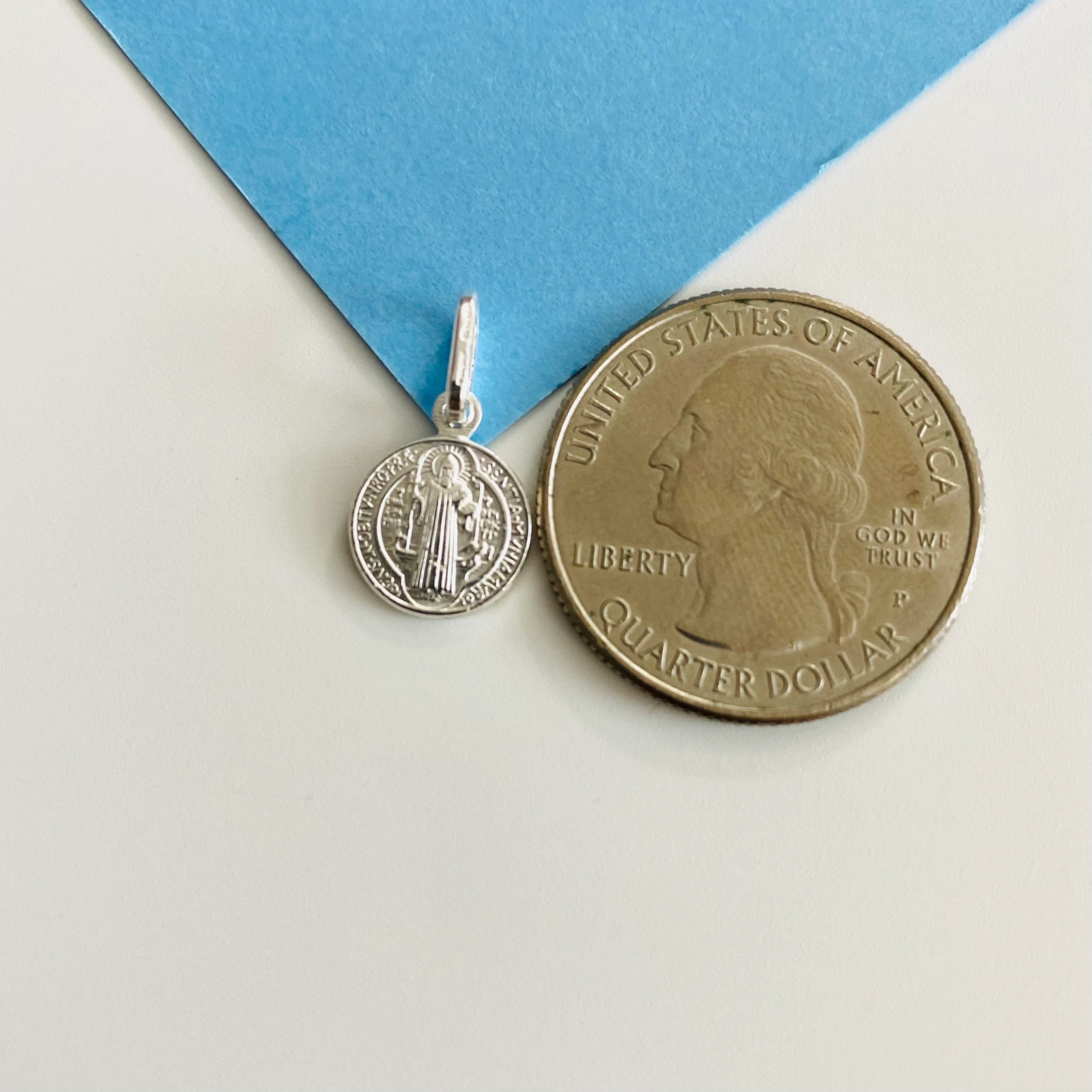 925 sterling silver Saint Benedict 10mm Pendant, 1.5mm Chain Necklace – P157
