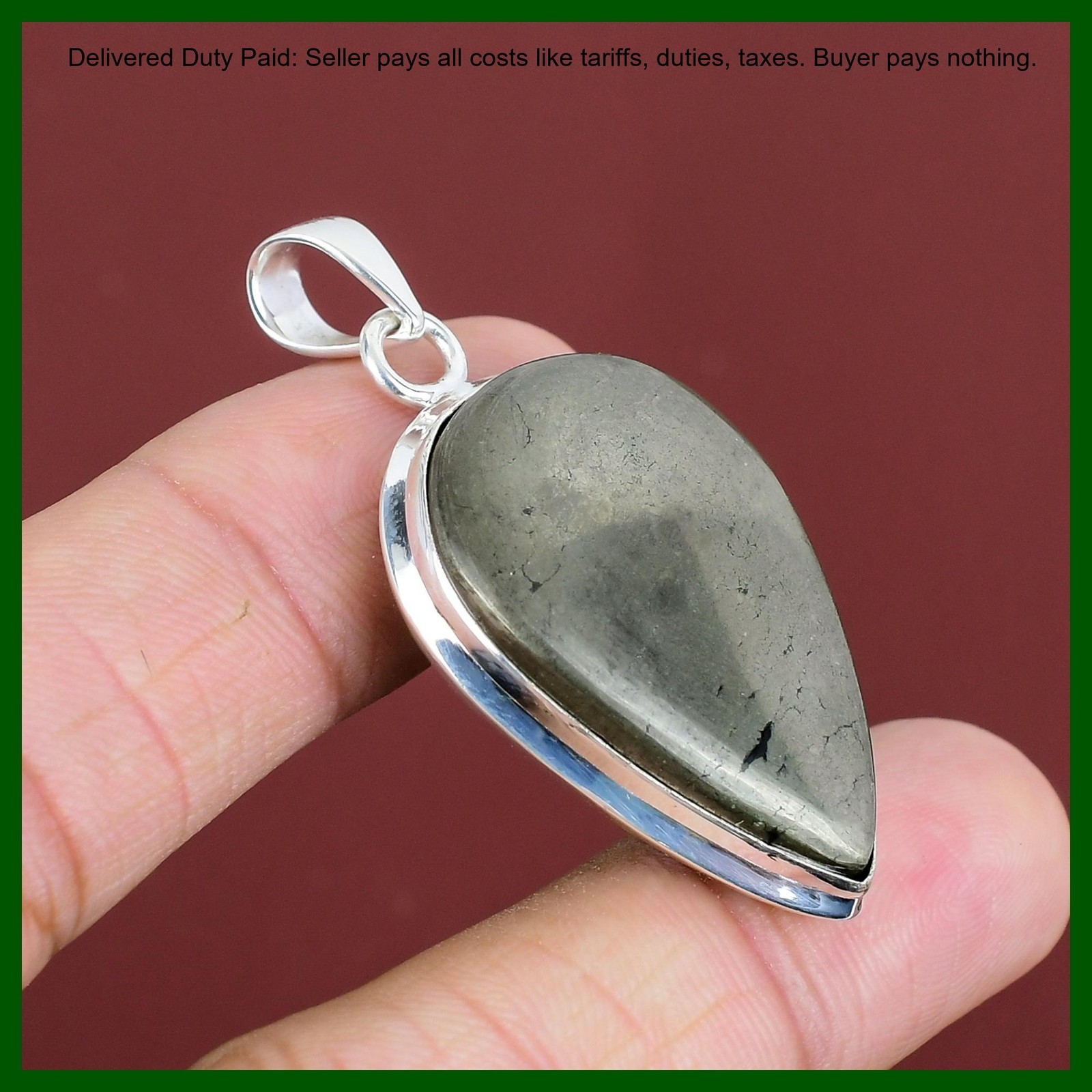 925 Silver Pear Pyrite Gemstone Solar Chakra Engagement Birthday Pendant Jewelry