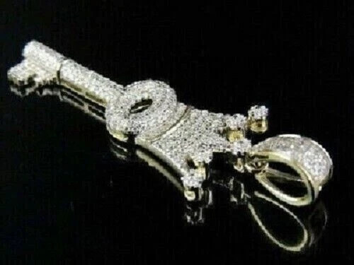 2Ct Round Cut Real Moissanite Crown Key Pendant 14K Yellow Gold Plated