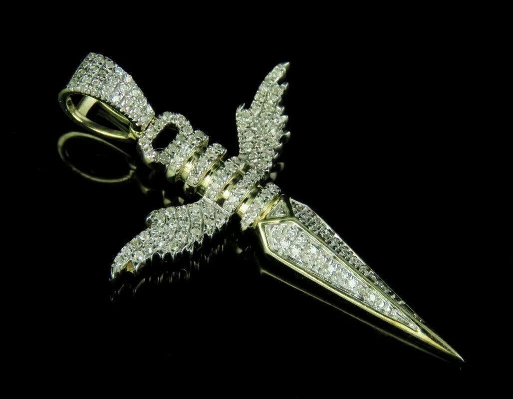 2Ct Round Cut Diamond Cross Wings Pendant 14K Yellow Gold Finish 18″ Free Chain