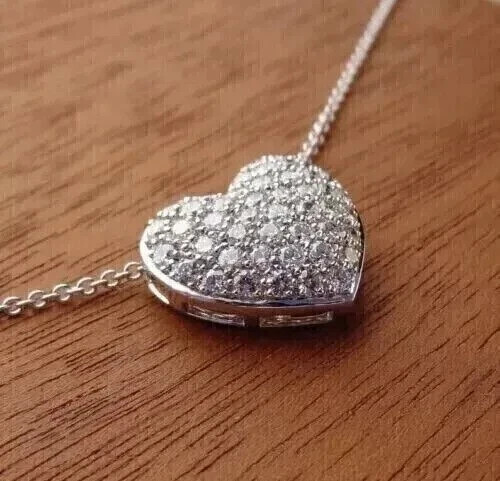 2 Ct Round Cut Lab Created Diamond 14K White Gold Plated Heart Pendant Necklace