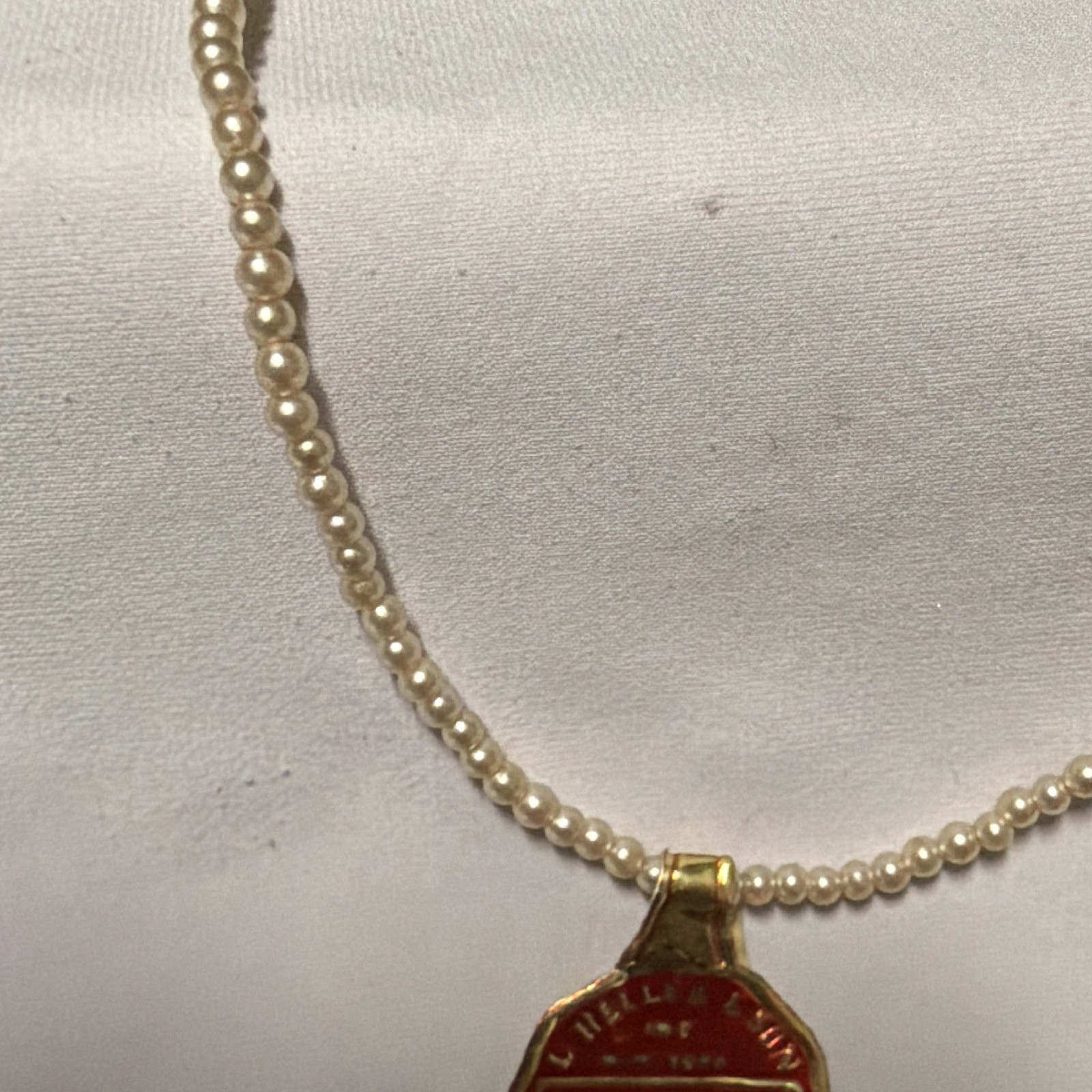 Vintage Deltah Simulated Pearl Necklace Sterling Rhinestone Clasp Original Tag