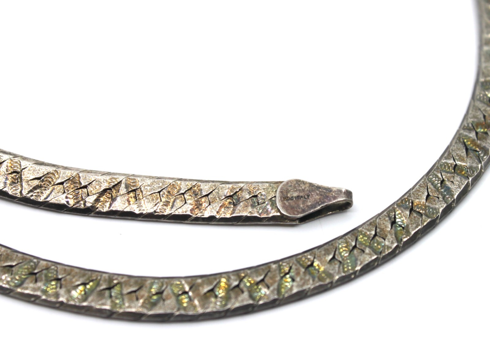 Sterling Silver Sign MR Woven Textured Flat Chain Necklace 18″inch