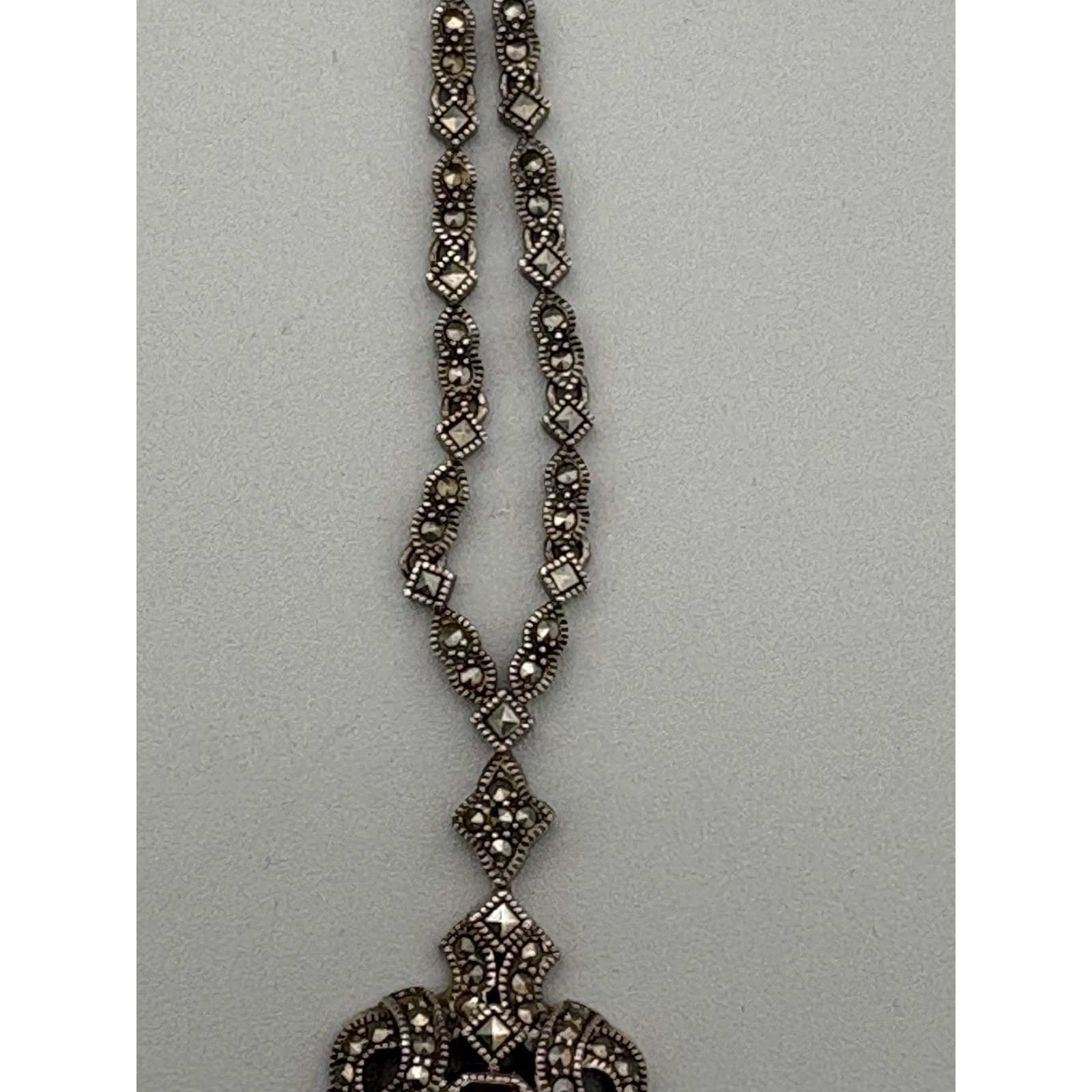 Judith Jack Marcasite sterling silver Necklace & SS Faux Pearl Earrings 30g 9″