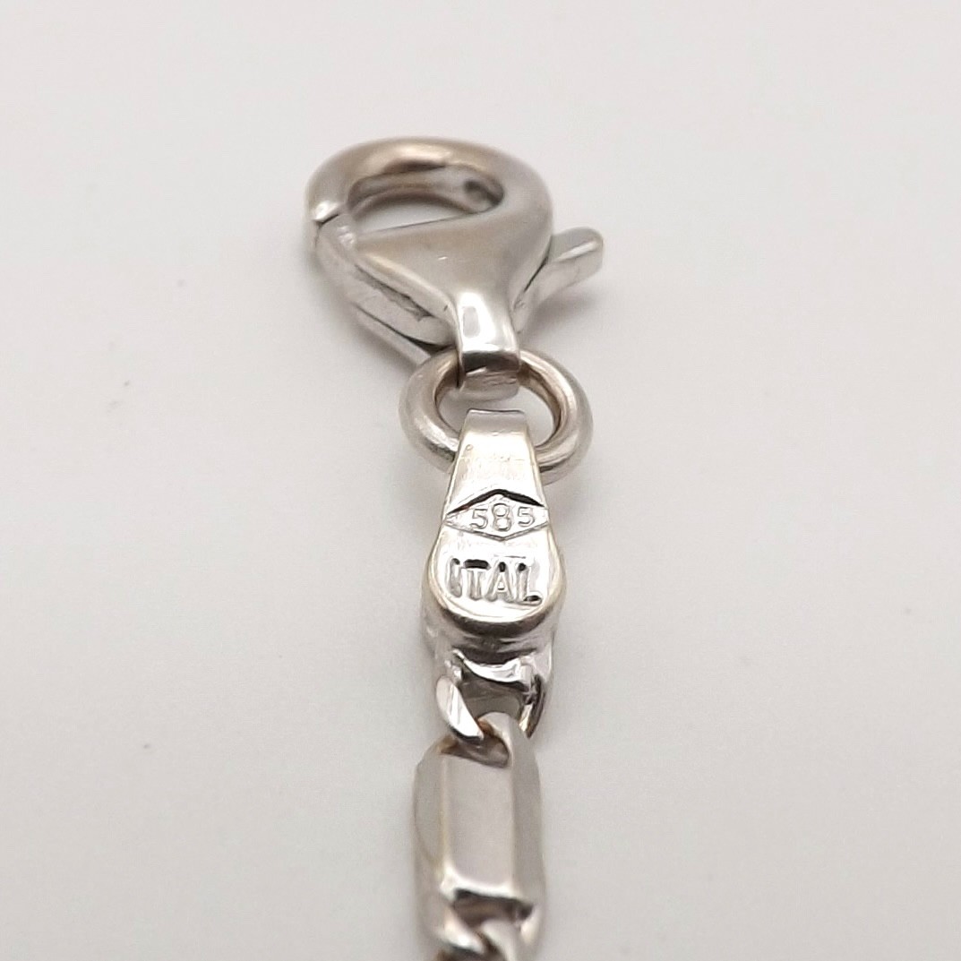 Solid 14k White Gold Tiger Eye Bar Link Pendant Chain Necklace Italy 20in