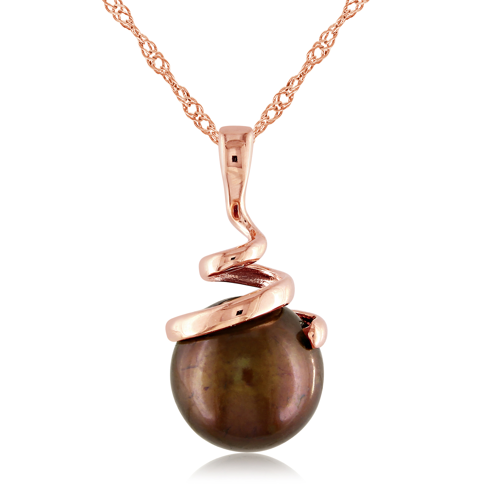 Amour 14k Pink Gold Brown Cultured Freshwater Pearl Spiral Pendant with Chain