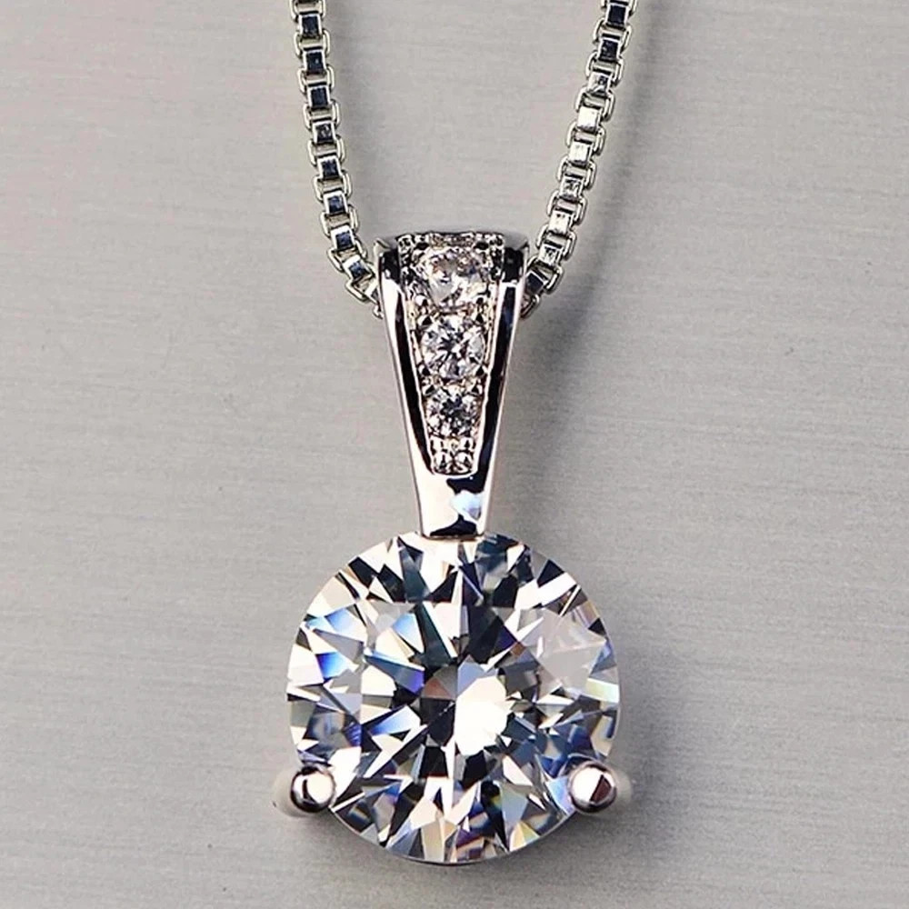 2Ct Round Cut Simulated Diamond Women Pendant Necklace White Gold Over Silver