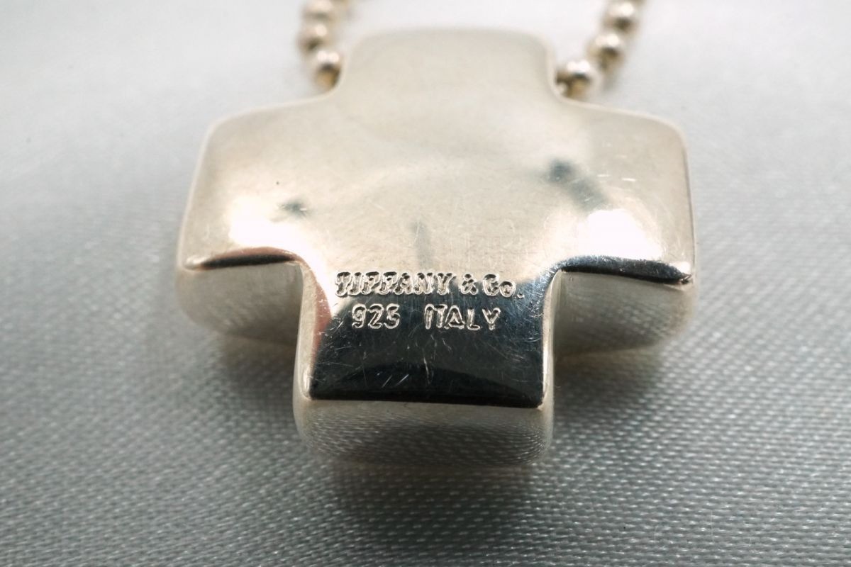Tiffany Roman Cross Necklace Pendant Ball Chain SV925 Sterling Silver Used