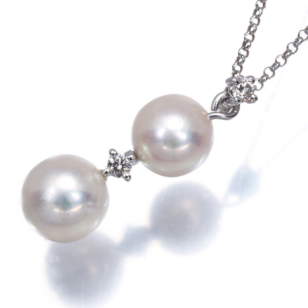 Auth TASAKI Necklace Akoya Pearl 6.3mm/6.7mm Diamond 0.05ct 18K WG