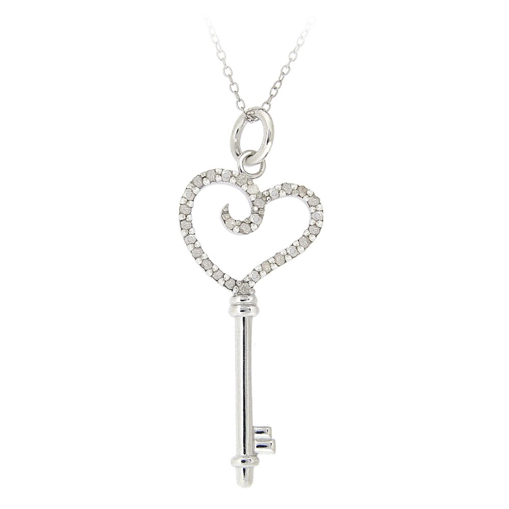 925 Sterling Silver 0.20ct TDW White Diamond Heart Key Necklace