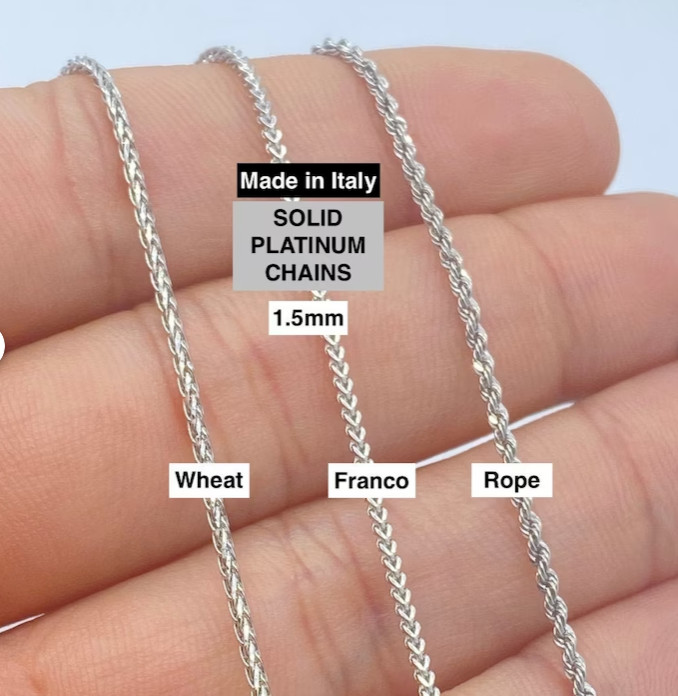 Platinum Diamond Cut Square Wheat Link Chain Necklace 1.4 mm 20″ 6.6 Grams