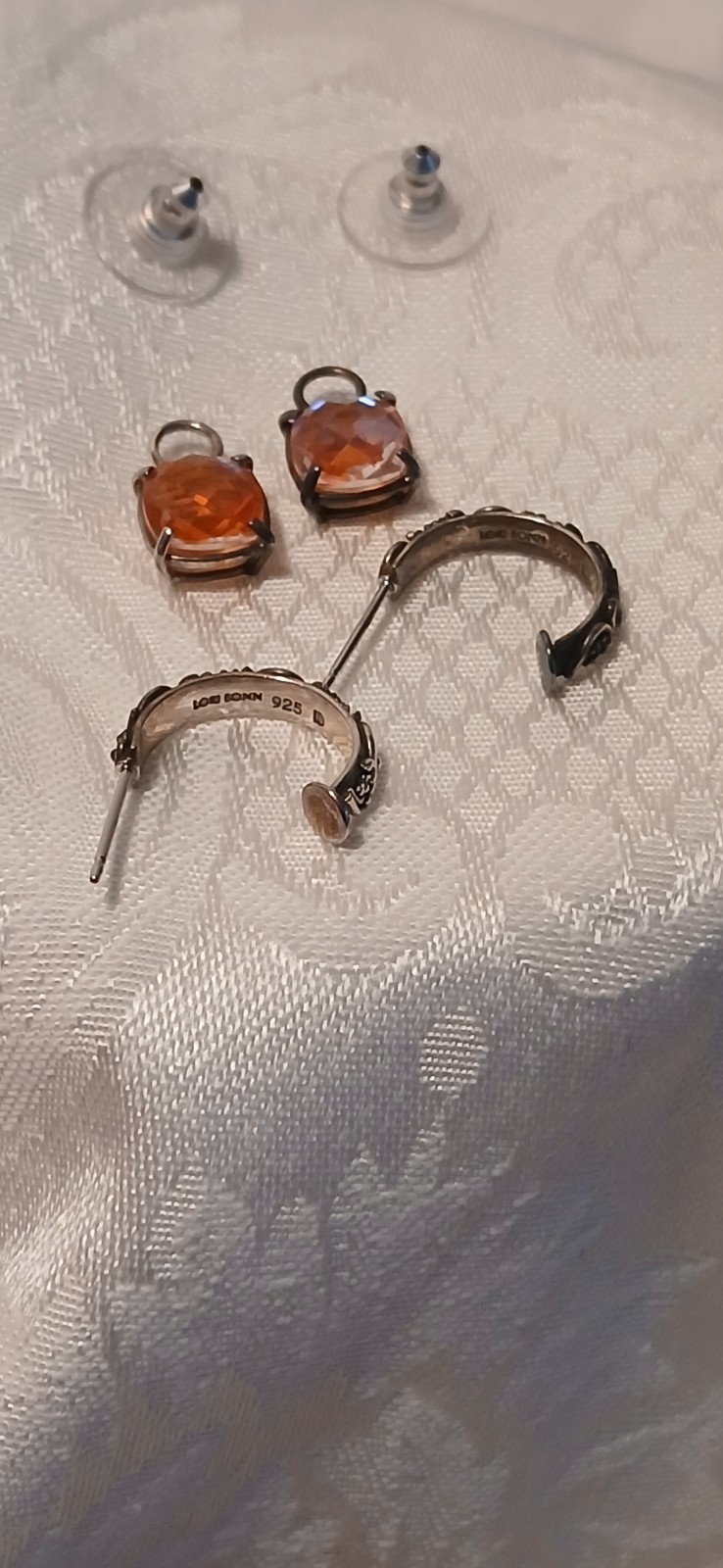 925 Lori Bonn Beaded Mini Hoop, Dangle, Multi-faceted, Orange Pierced Earrings