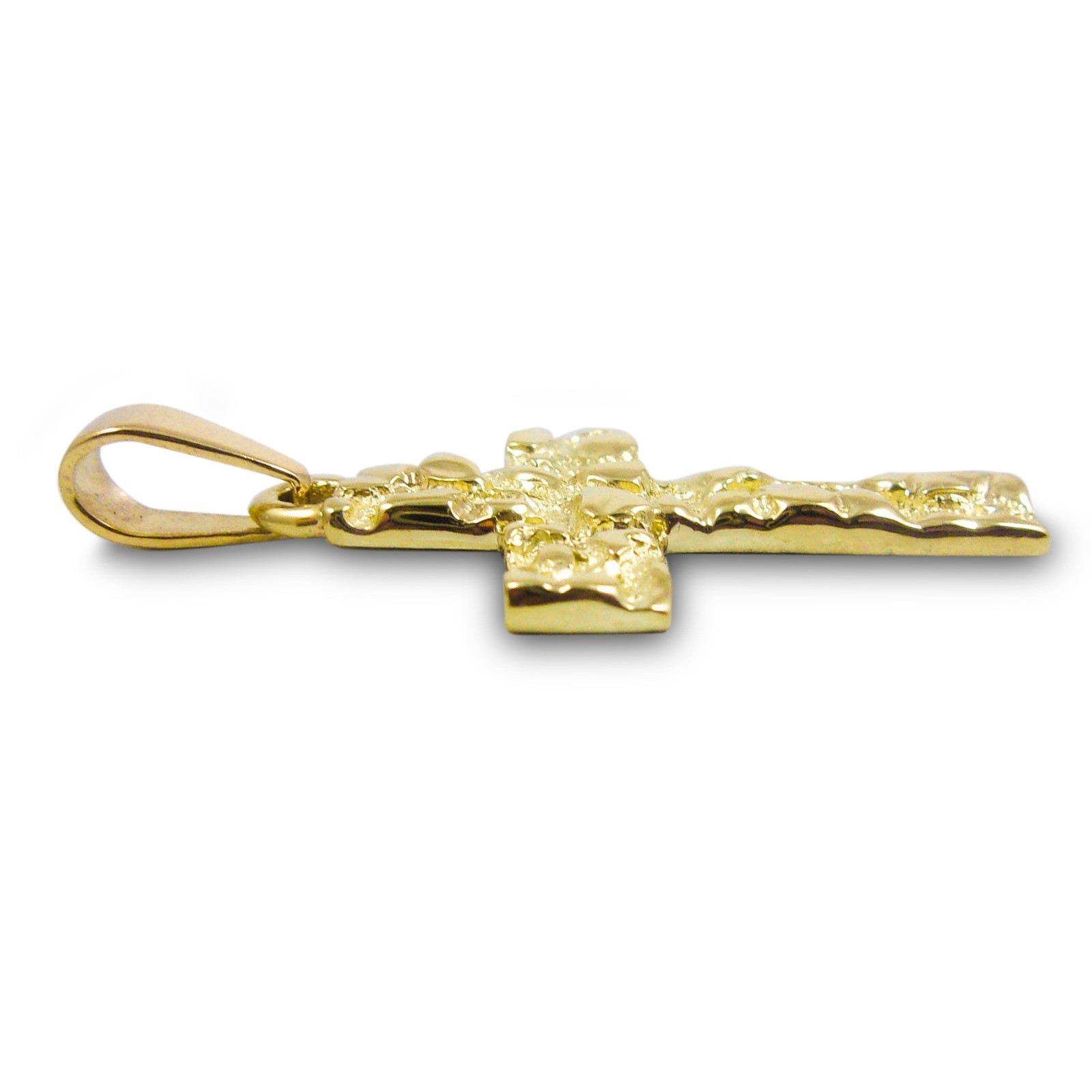Real 10K Yellow Gold Nugget Cross Handcarved Mens Gold Cross Pendant All Sizes