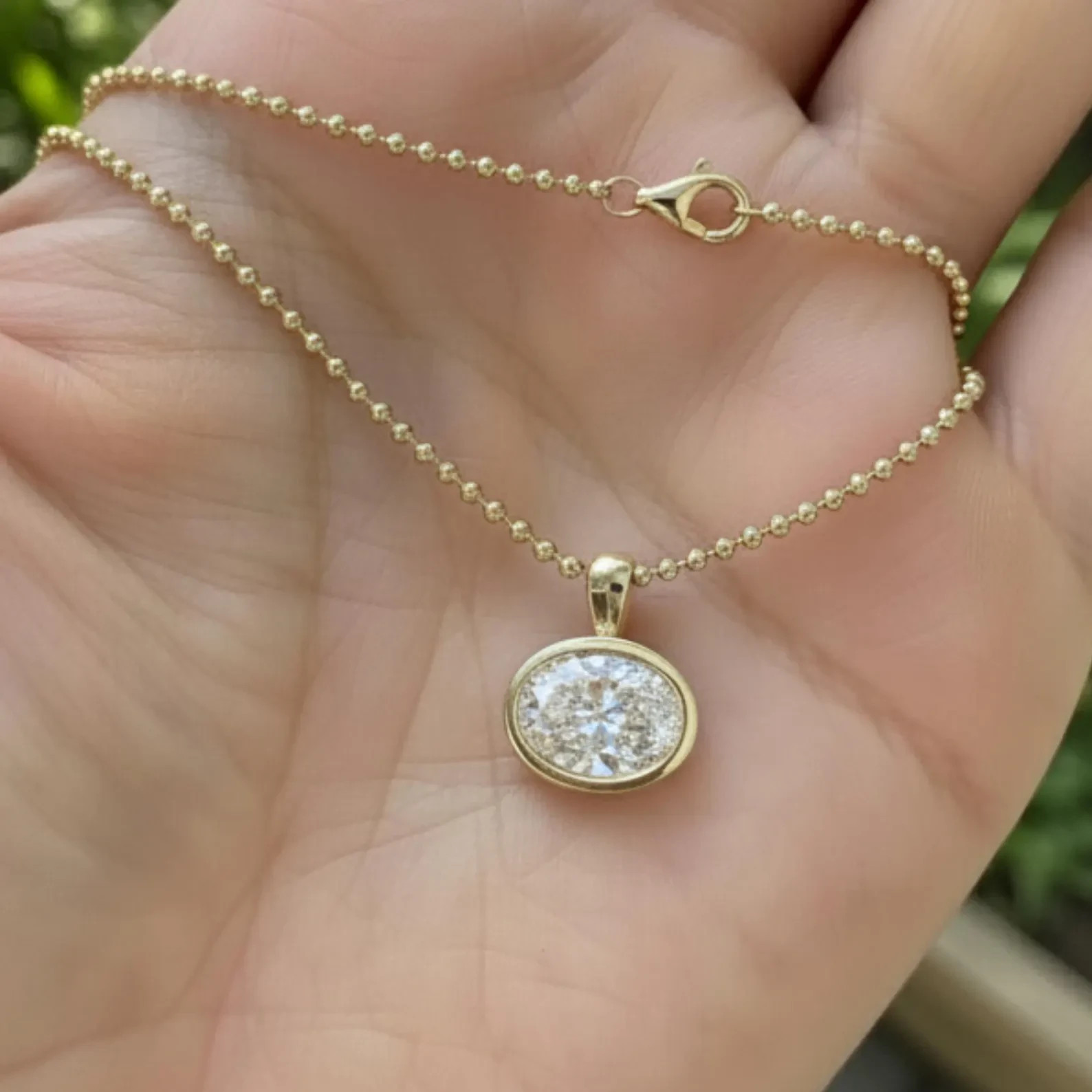 East West Women 5.00Ct Oval Bezel Diamond Pendant Necklace 14K Yellow Gold Over