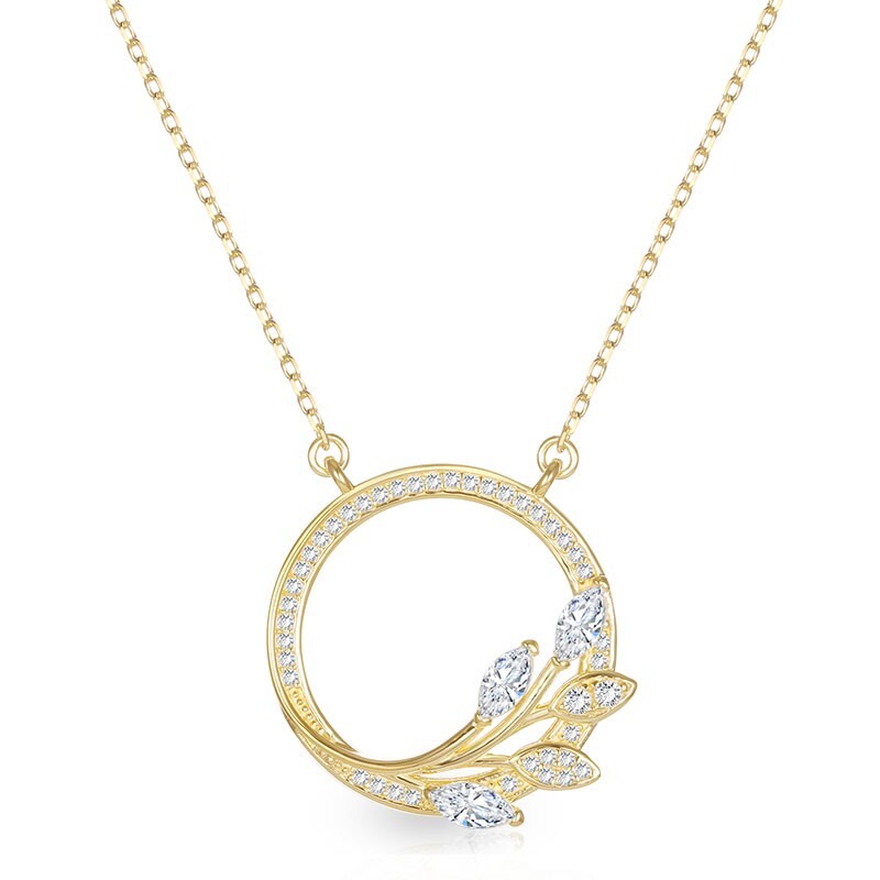 Graceful .78 Ct Moissanite Vine Pendant Necklace 18″ 14K Yellow Gold Gift Ready