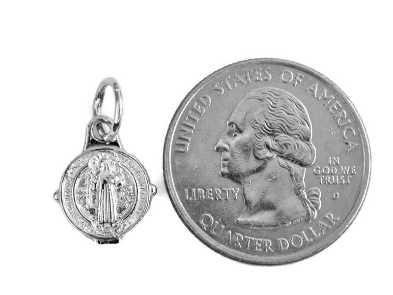 Saint Benedict Small Medal (San Benito) Charm Pendant .925 Sterling Silver!!