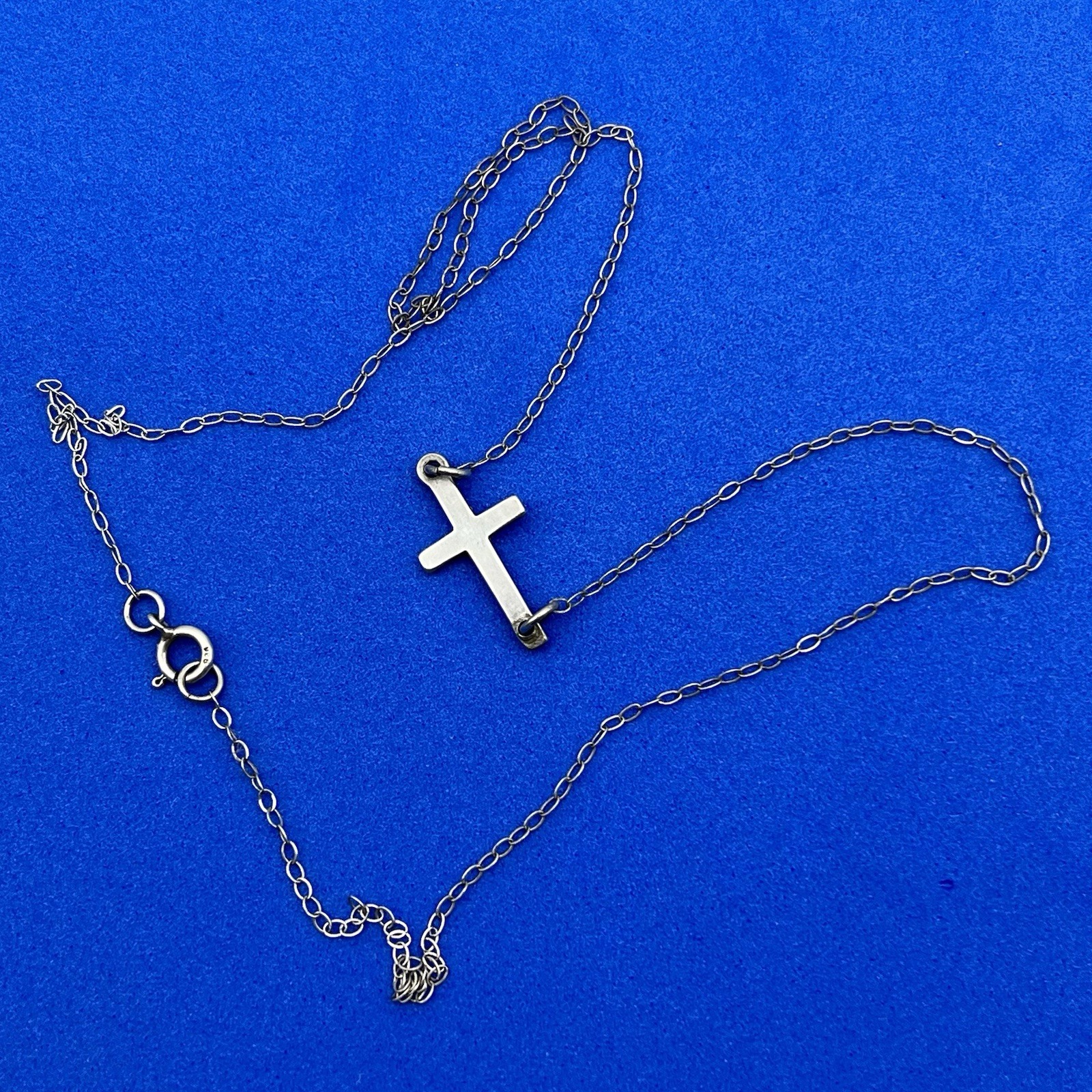 Sterling Silver Minimalist Cross Necklace Horizontal Crucifix Religious 925 16″