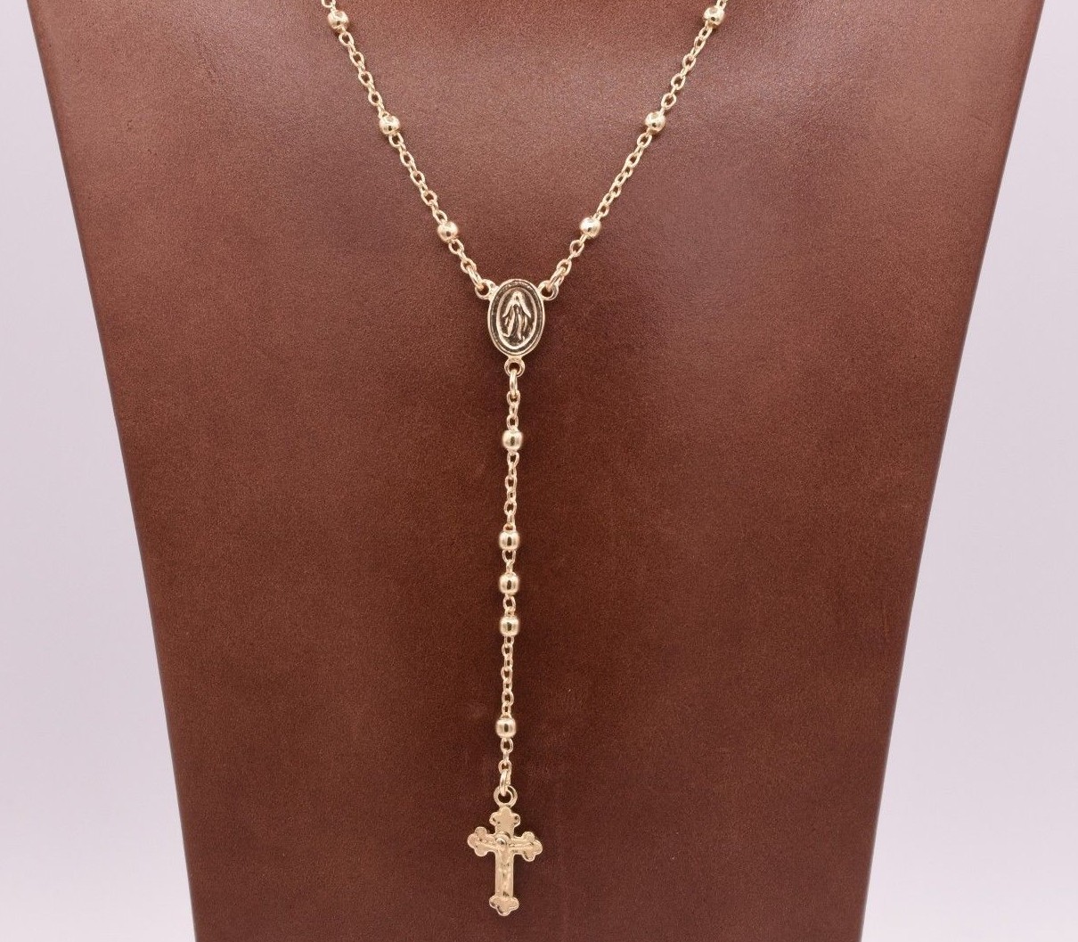 3mm Rosary Shiny Chain Necklace 14K Yellow Gold Plated Silver Italian ALL SIZES