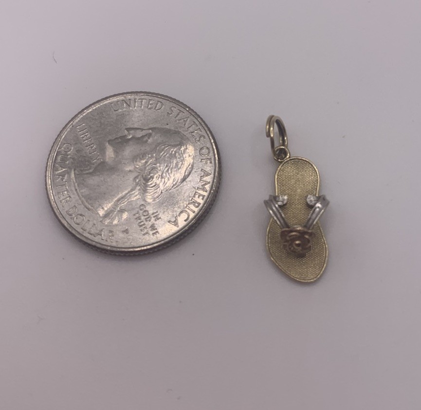 14k Solid Tri-tone Yellow Rose White Gold Flip-flop Flower Sandal Charm