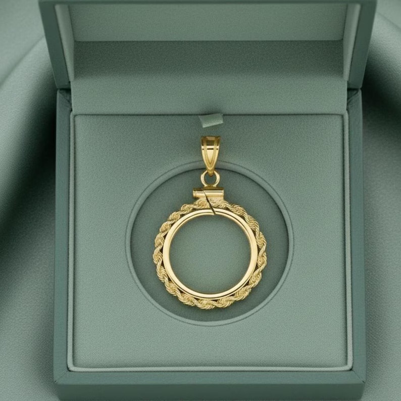 Coin Bezel 38mm 14K Gold Plated Rope Soldered Bail Sovereign Medallion pendant