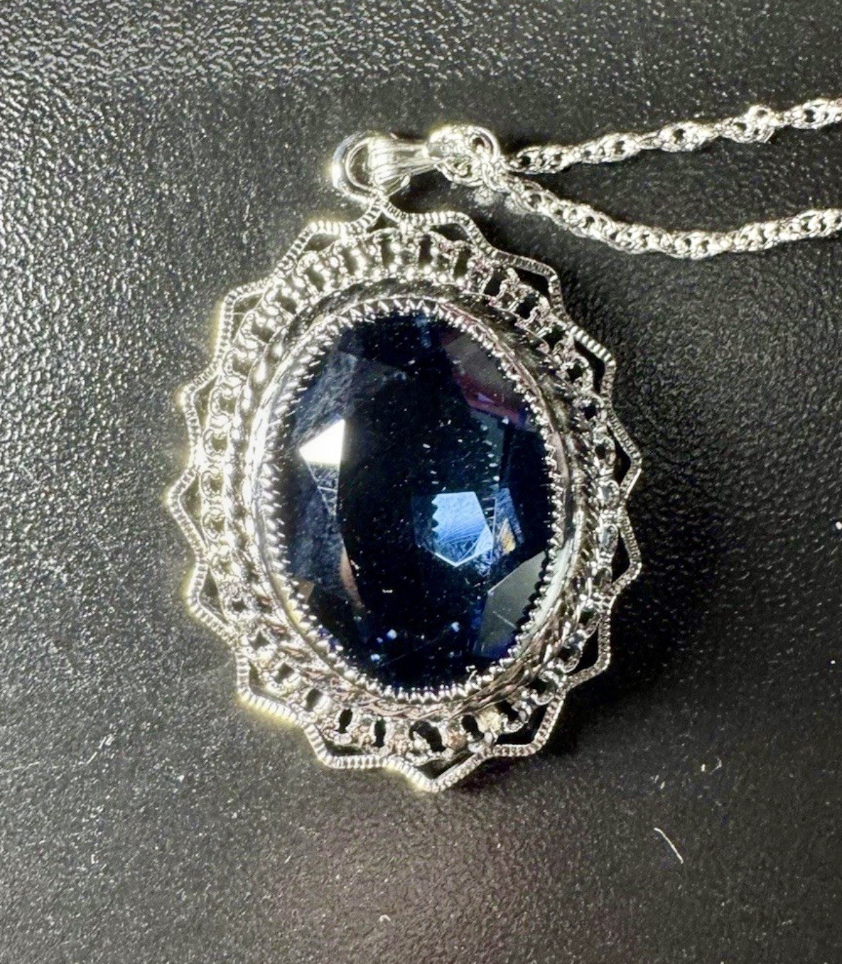 Danecraft Sterling Silver 925 & Blue Topaz Rope Necklace Pendent 24 Inch 9.5 g