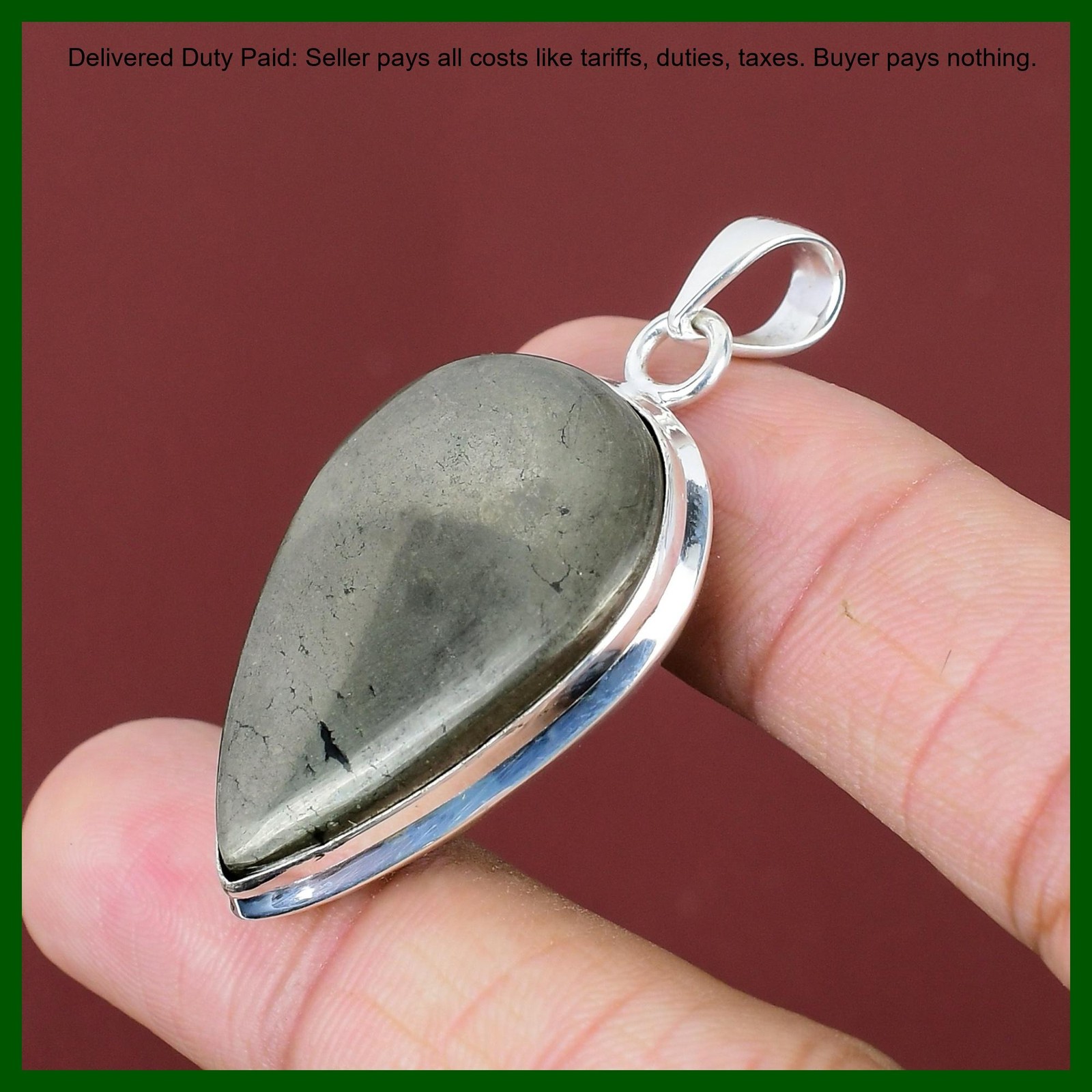925 Silver Pear Pyrite Gemstone Solar Chakra Engagement Birthday Pendant Jewelry
