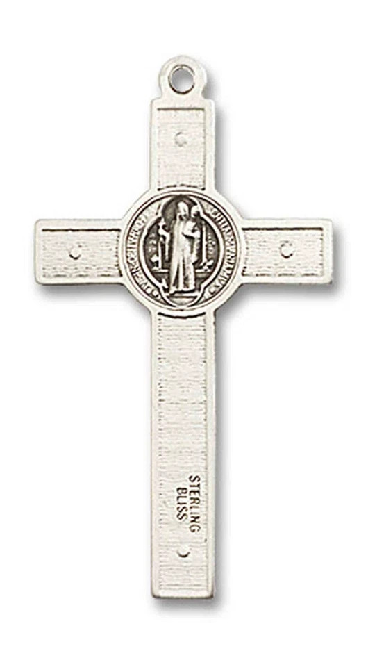 Sterling Silver Saint Benedict Crucifix Medal Pendant Necklace 18″ Chain GiftBox