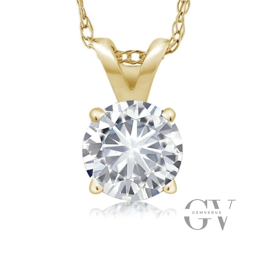 Moissanite Solitaire Wedding Pendant Solid 14K Yellow Gold 1.50 Carat Round Cut