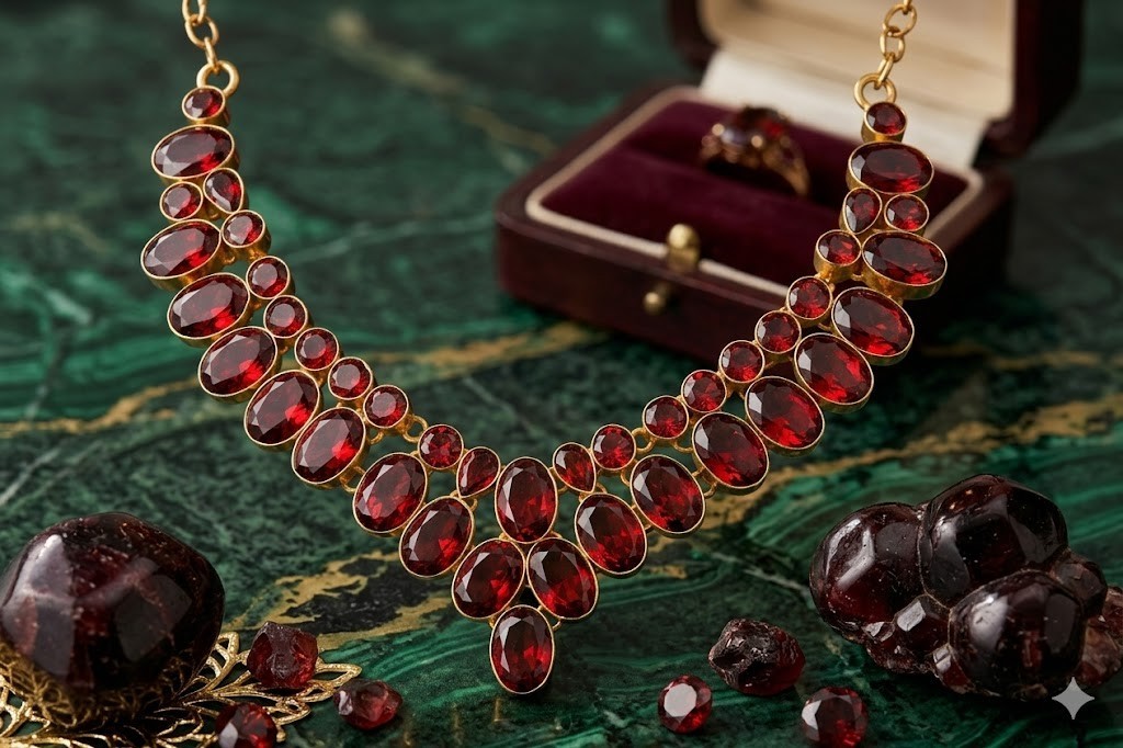 18K Gold Red Garnet Gemstone 925 Sterling Silver Jewelry Necklace S-18″