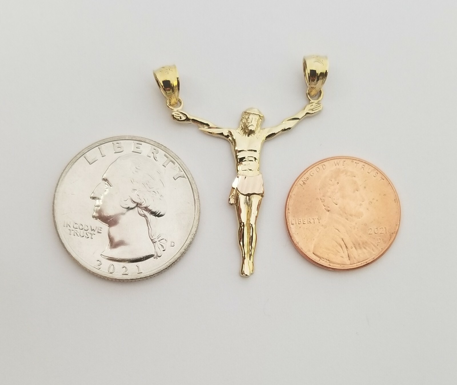 14K Real Yellow Rose Two Tone Gold Jesus Body Crucifix Cross Pendant