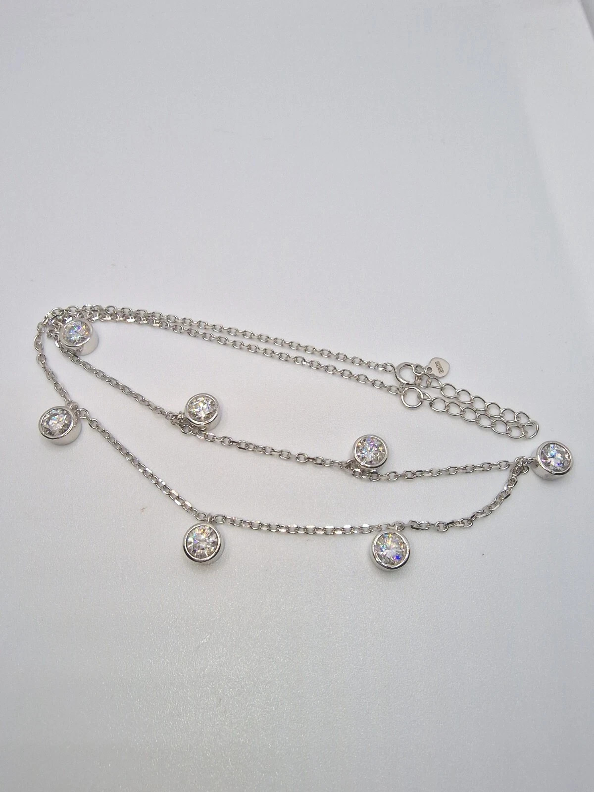 2Ct Round Cut Moissanite Women’s Beaded Pendant 14K White Gold Plated Free Chain