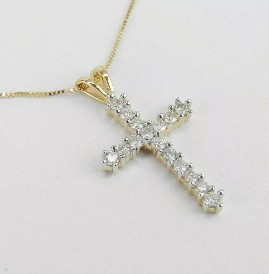 2 CT Round Cut Diamond Cross Pendant Necklace 14K Yellow Gold Over Free Chain