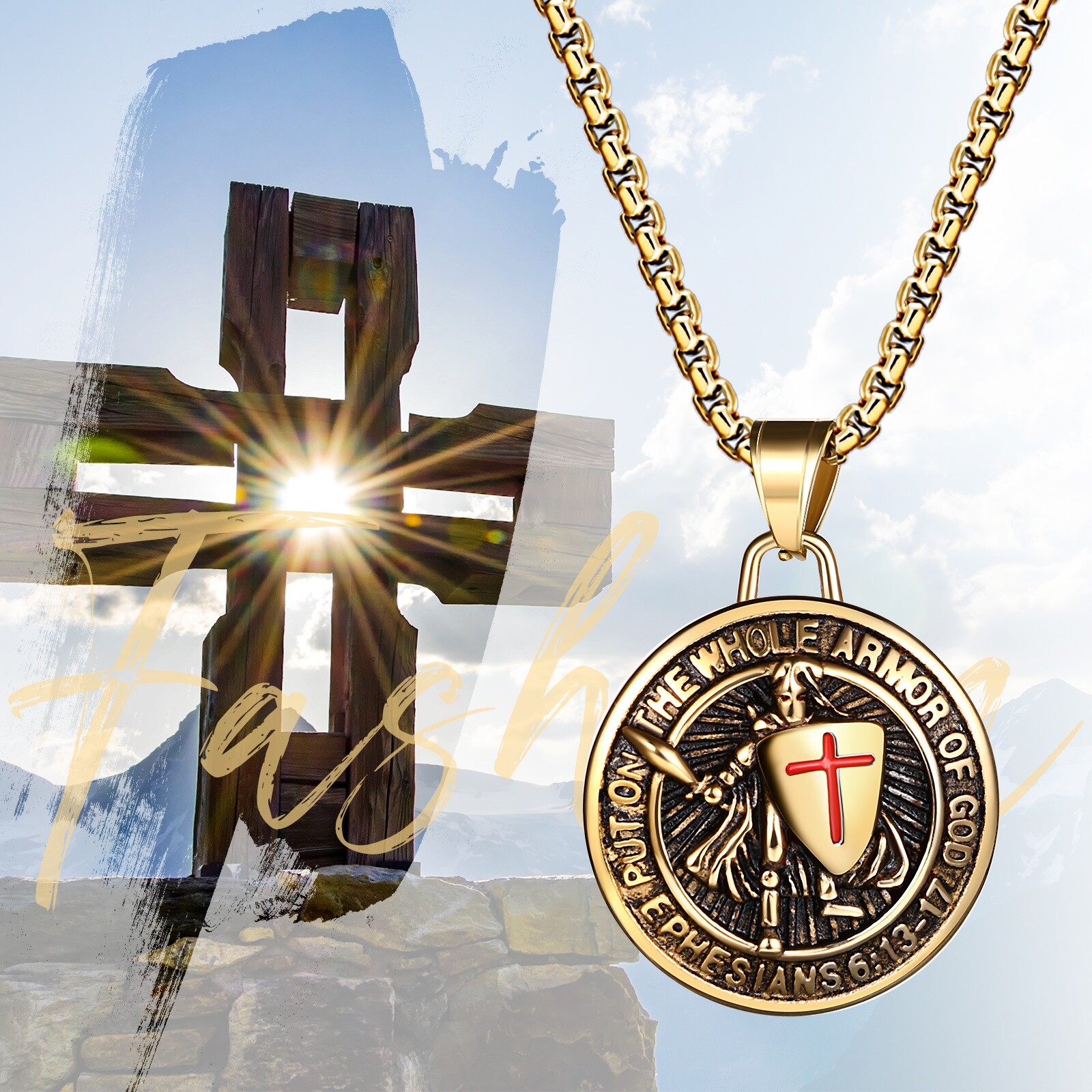 Round Shield Archangel Saint Michael Stainless Steel Medal Amulet Men’s Necklace