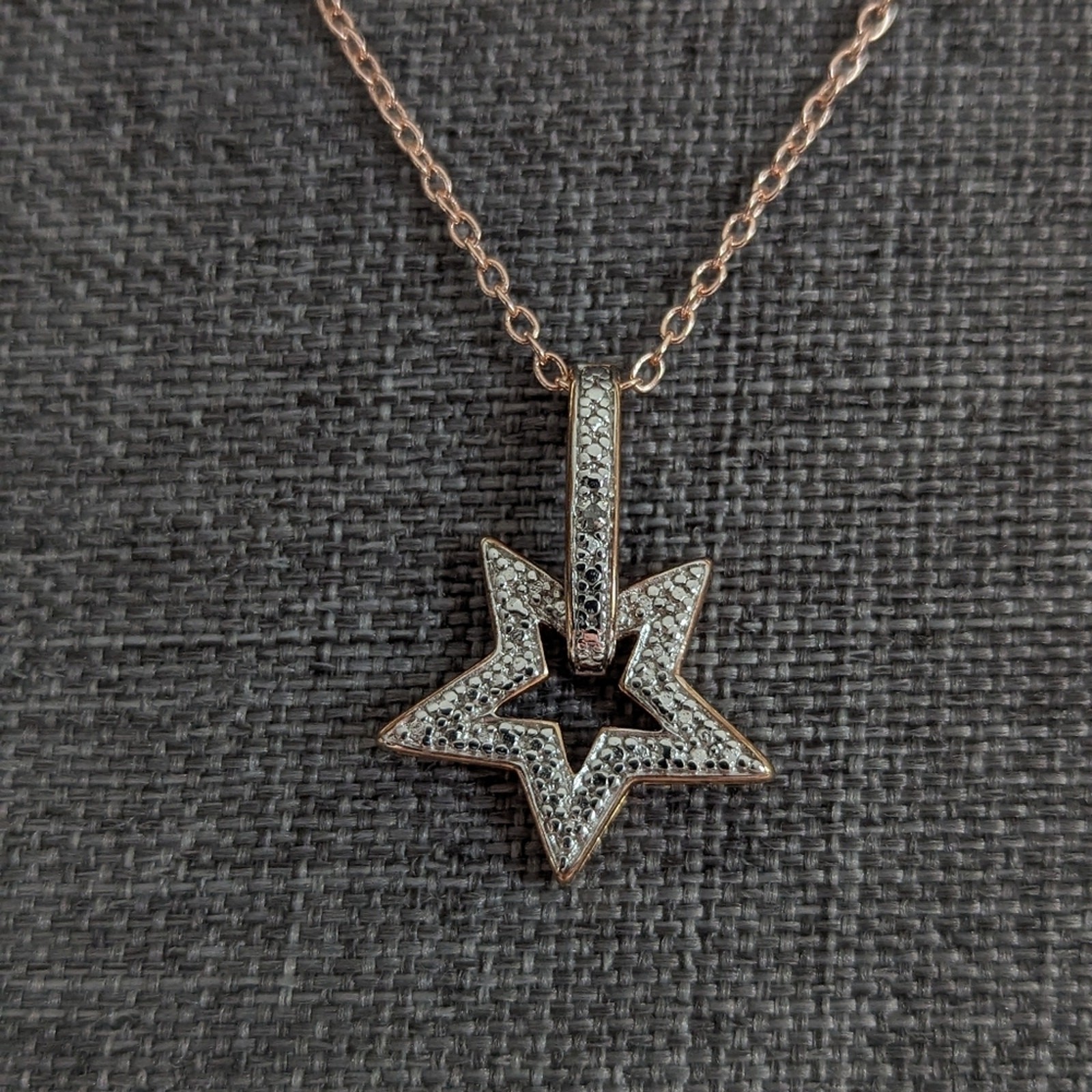 Pave Rhinestone Style Rose Gold Diamond Bling Star 925 Sterling Silver Necklace